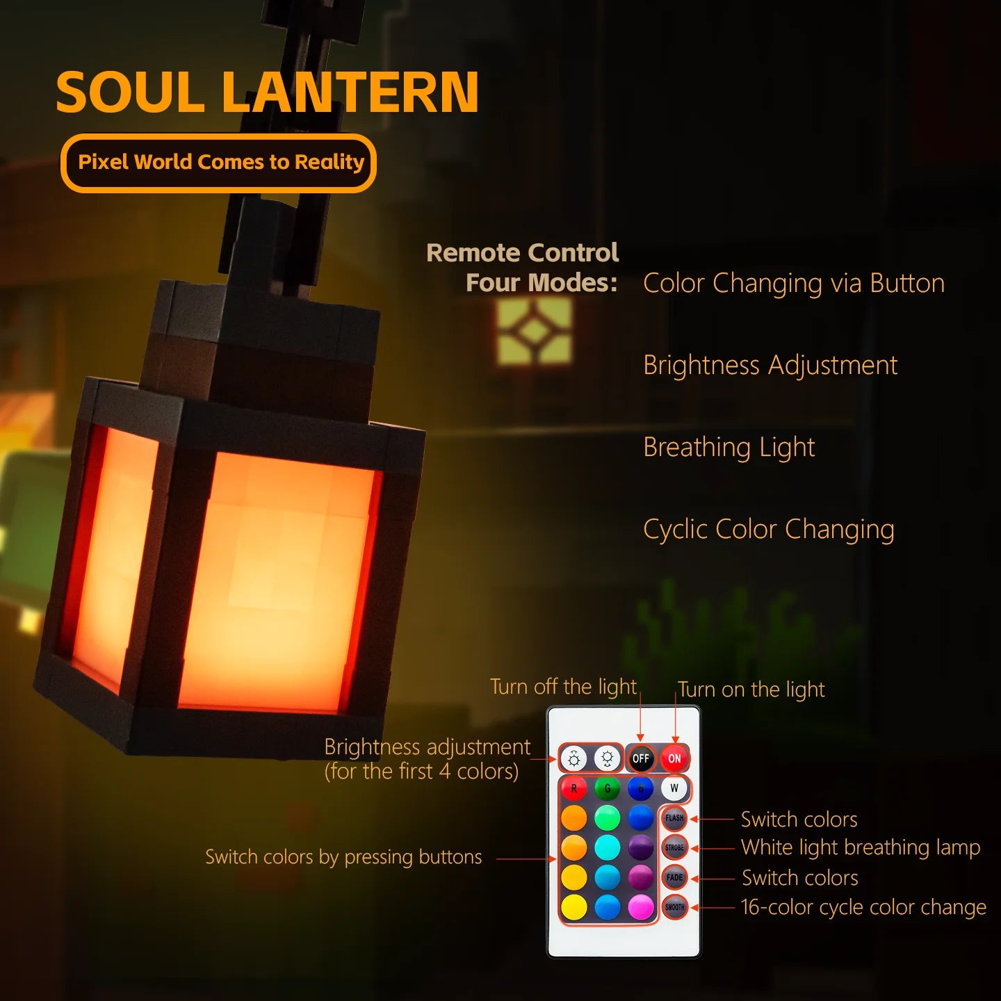 16-Color Pixel Style Portable Night Light Lantern - Perfect Tabletop Ornament for DIY Interior Decor and Festive Atmosphere!